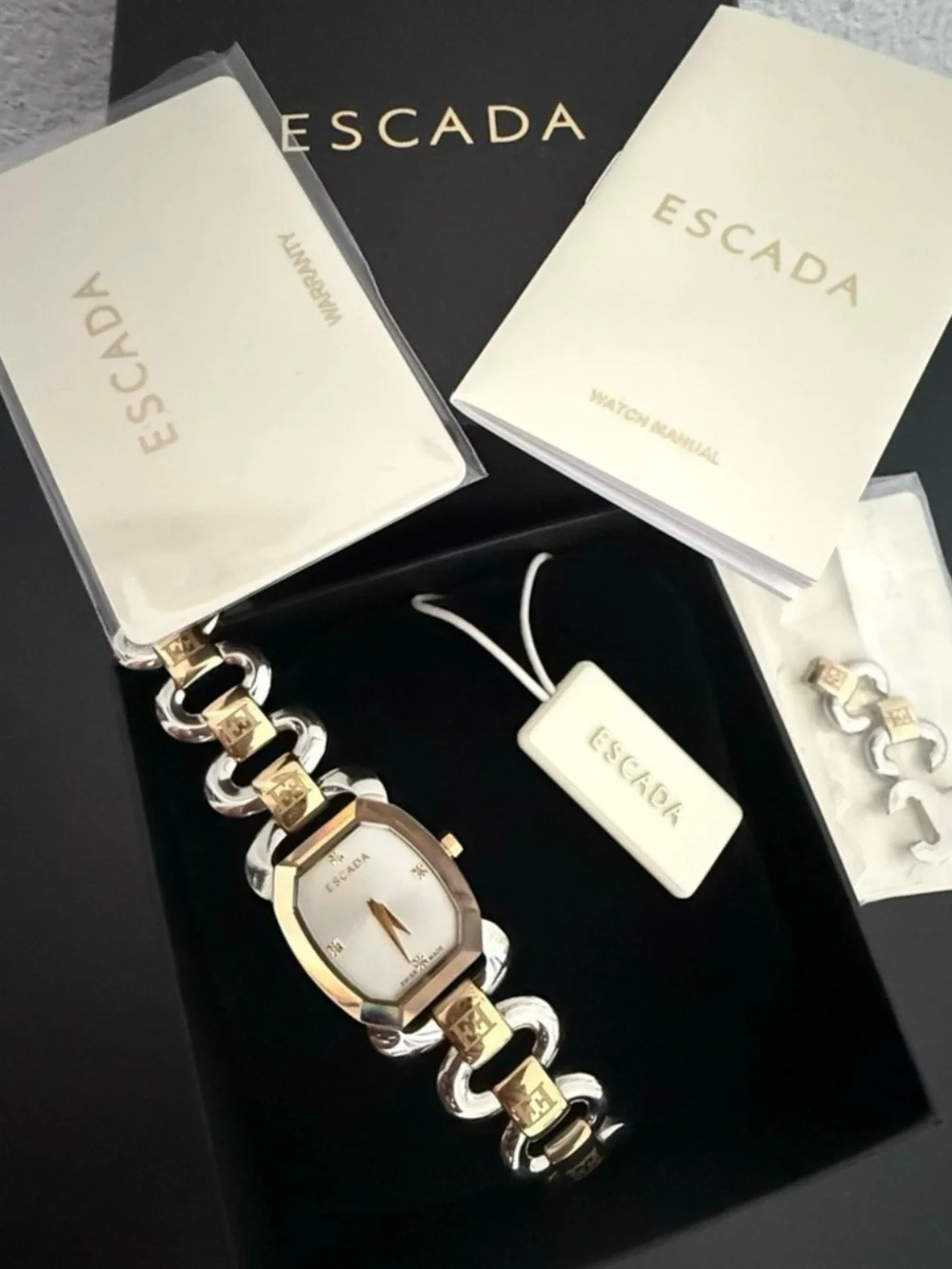 Escada Two-Tone Gold and Silver Link Bracelet Watch with White Dial